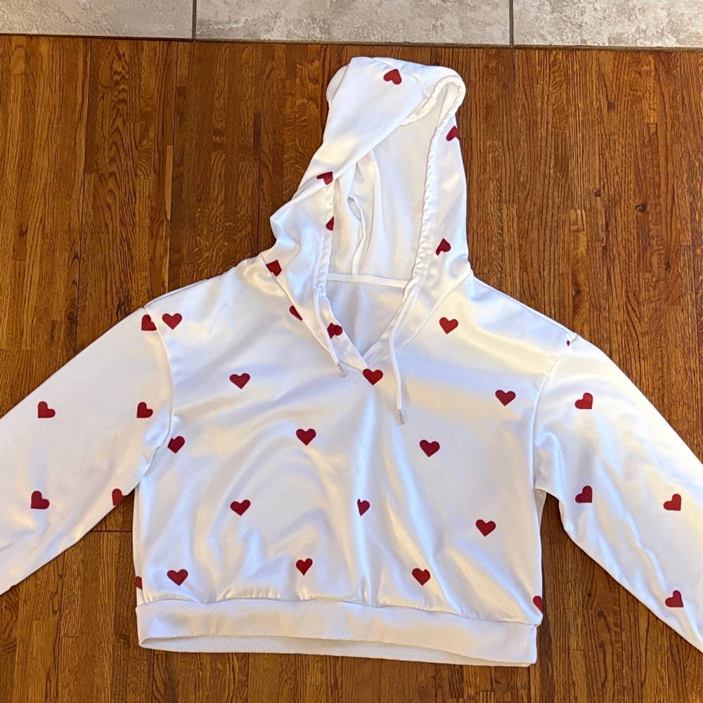 White Hoodie with Red Hearts